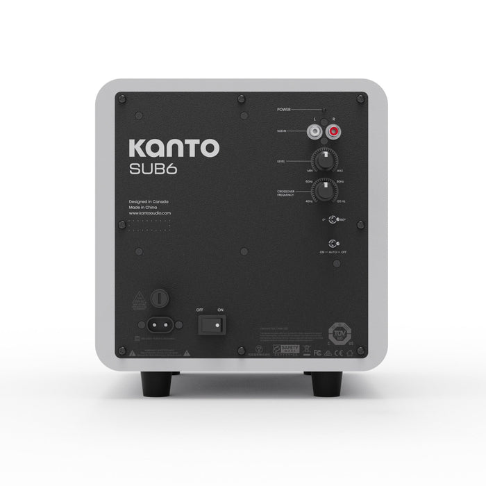 Kanto SUB6 200W 6 Inch Vinyl Subwoofer - Matte White with Black Grill White