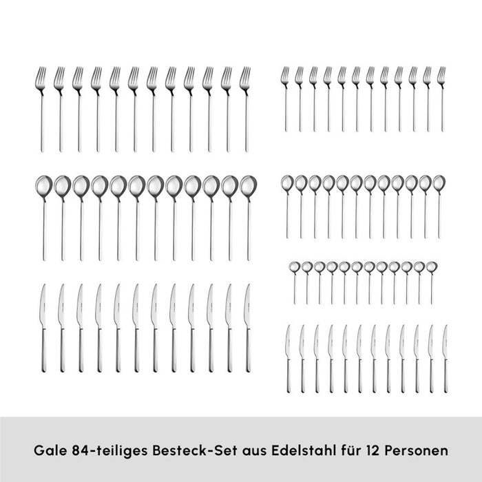 Karaca Elegance Gale Platine – Ménagère 84 pièces pour 12 personnes