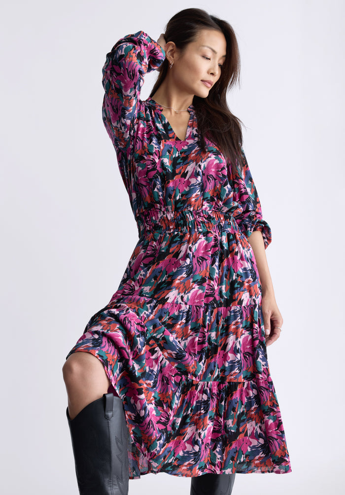 Buffalo Dresses Purple Woven Casual Dresses Midi Dress V-Neckline