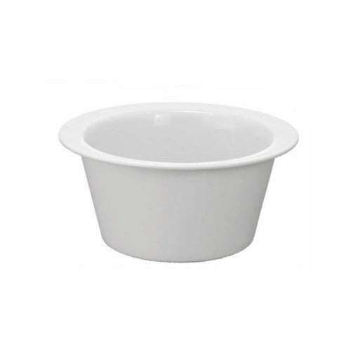 Der Unold Keramik-Topf für FONDUE Elégance 48645 ist ein schlichter weißer Keramik-Fonduetopf mit breitem Rand, der vor einem weißen Hintergrund präsentiert wird.