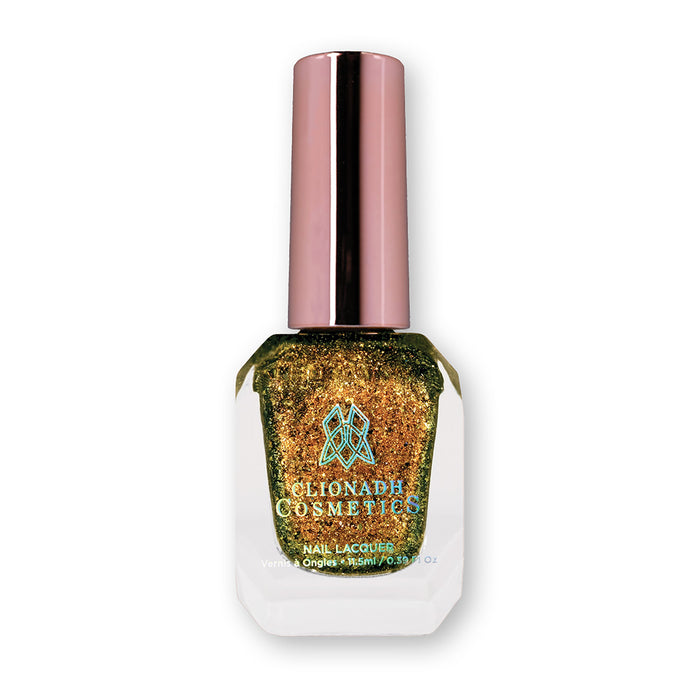 Bottle of nail polish containing Kiss Nail Lacquer on white background.