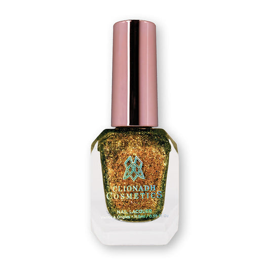 Bottle of nail polish containing Kiss Nail Lacquer on white background.