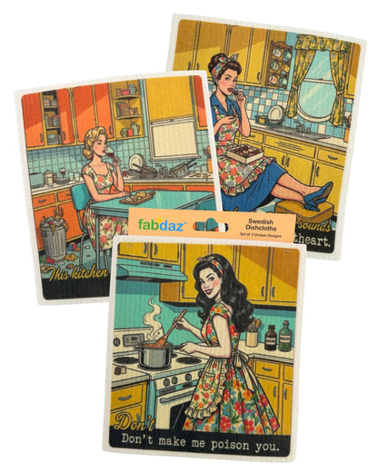 Kitchen Retro Wife - Set of 3 - Swedish Dishcloths - Wholesale