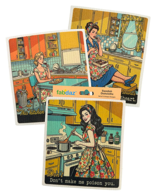 Kitchen Retro Wife - Set of 3 - Swedish Dishcloths - Wholesale