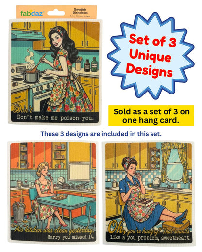 Kitchen Retro Wife - Set of 3 - Swedish Dishcloths - Wholesale