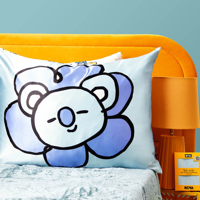 Kitsch x BT21 Satin Pillowcase in KOYA styled on a bed