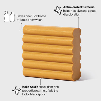 KITSCH Kojic Acid Solid Face & Body Wash Bar — ingredient-focused product shot — formulated with turmeric, hyaluronic acid, and shea butter — for brighter, more even-looking skin