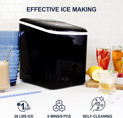 KOOLATRON KIM23-B Portable Countertop Automatic Ice Maker, Self-Cleaning with Digital Controls and LED Indicators in Black