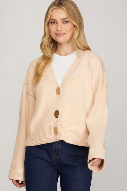 Large Button Oversized Oatmeal Cardigan