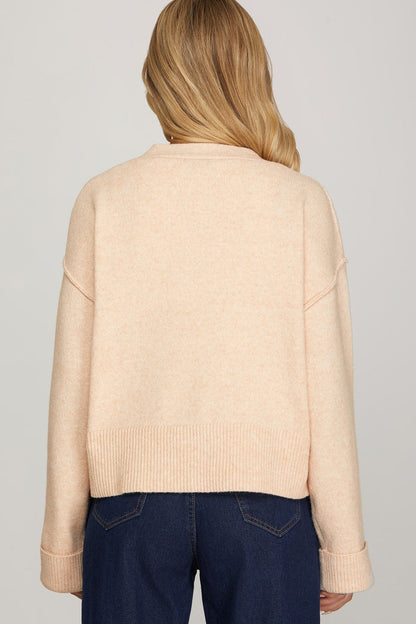Large Button Oversized Oatmeal Cardigan
