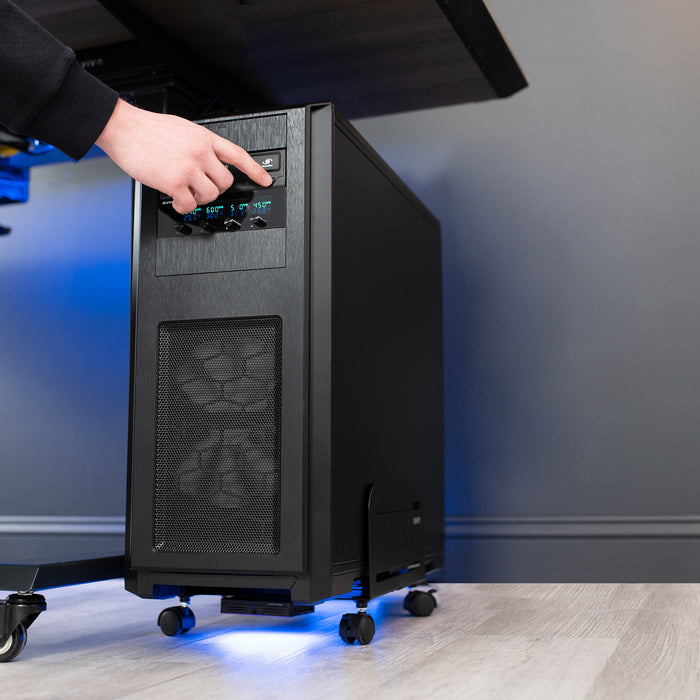 Large Computer Tower Desktop ATX-Case, CPU Steel Rolling Stand, 7.8 to 14 inch Wide Adjustable Mobile Cart Holder with Locking Caster Wheels, Gaming PC Holder