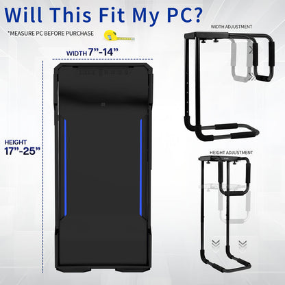 Large heavy-duty height adjustable and width adjustable under desk PC mount.