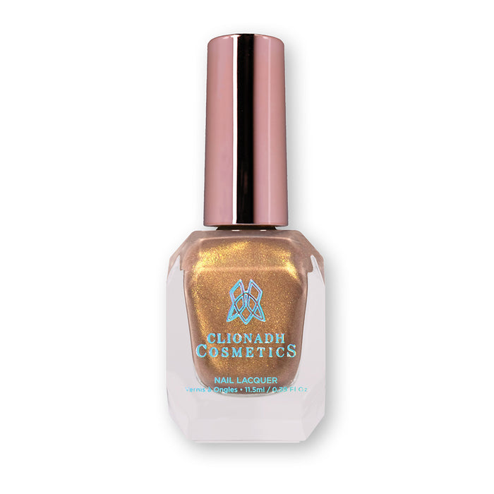 Bottle of nail polish containing Lattes and Ciders Nail Laquer on white background.
