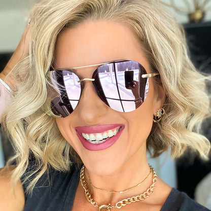 UGC - customer content - kalee_rogers wearing lenox brushed gold cherry blossom mirror sunglasses