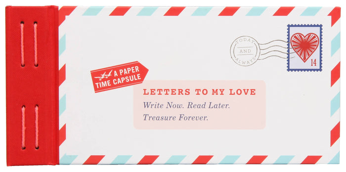 Red and white striped time capsule with 'Letters to My Love' design