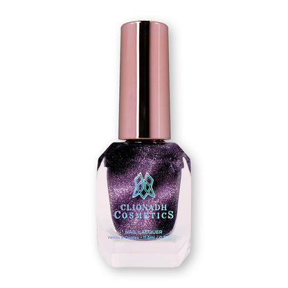 Bottle of nail polish containing Lilac Velour Nail Laquer on white background.