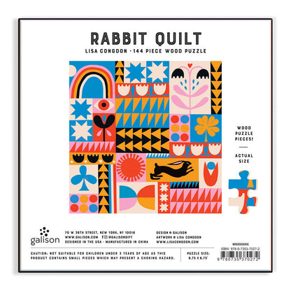 Lisa Congdon Rabbit Quilt 144 Piece Wood Puzzle Wooden Puzzles Lisa Congdon