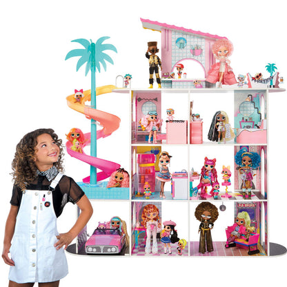 Girl standing by the doll house