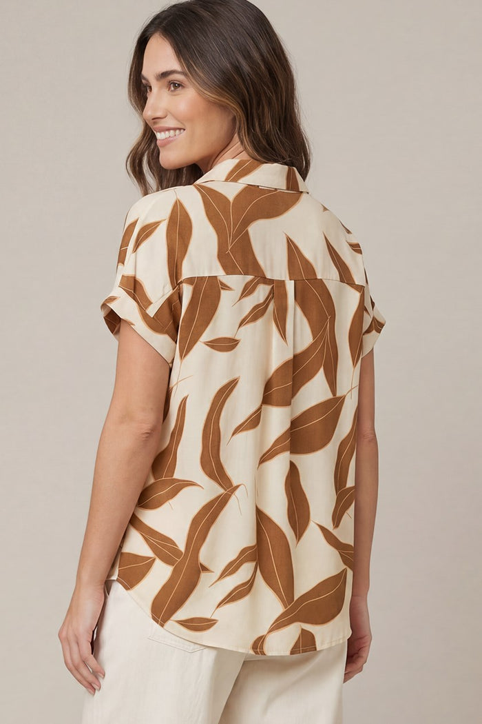 Long Leaf Pine Brown Leaf Print Top