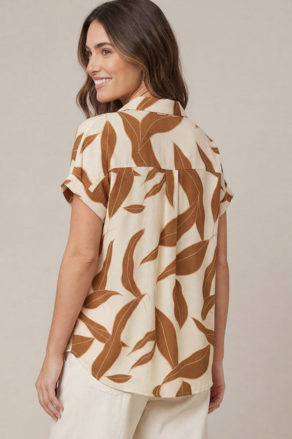 Long Leaf Pine Brown Leaf Print Top