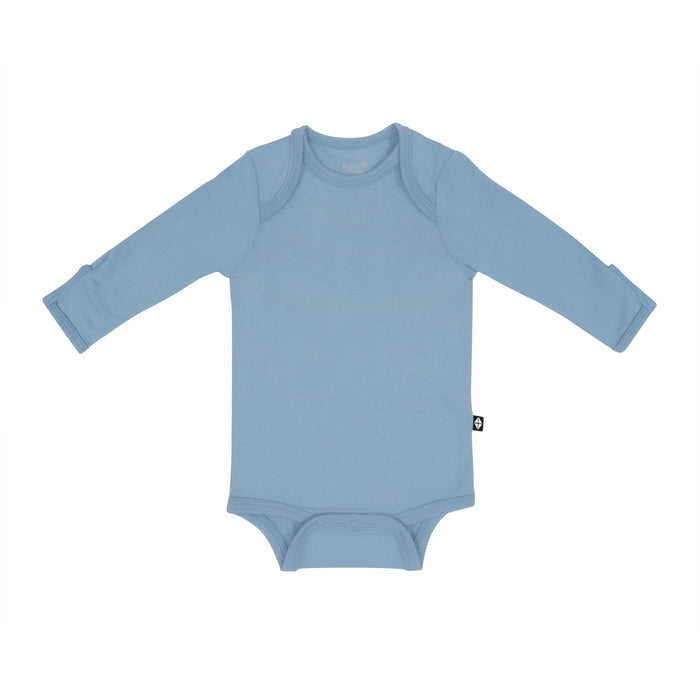 Flat lay of Kyte Baby Long Sleeve Bodysuit in Slate