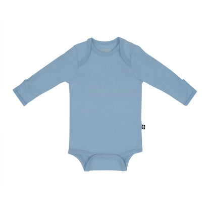 Flat lay of Kyte Baby Long Sleeve Bodysuit in Slate