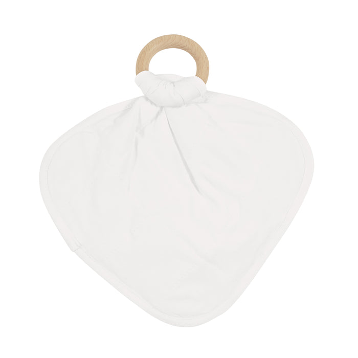 Back of Kyte Baby Breathable bamboo Cloud white Lovey with Removable Wooden Teething Ring