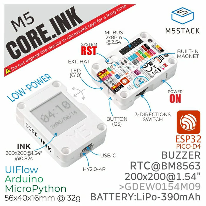 M5Stack CoreInk by M5Stack - The Pi Hut