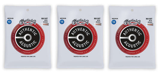 Martin MA150T Lifespan 2.0 Acoustic Guitar Strings Bronze Medium 13-56 (3-Pack)