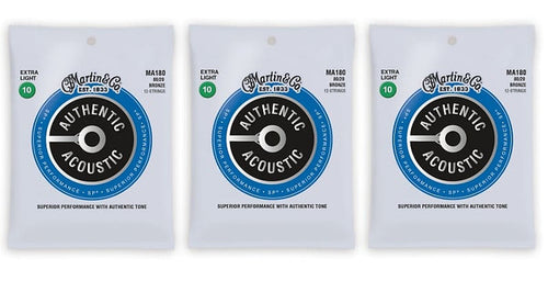 Martin MA180 Authentic Acoustic SP Strings - 12- String Set 80/20 Bronze Extra Light (3-Pack)
