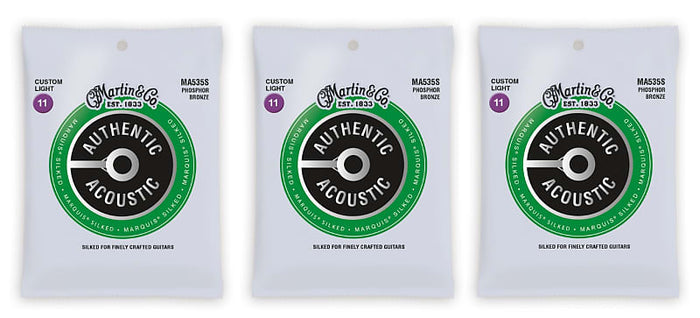 Martin MA535S Marquis Silked Phosphor Bronze Acoustic Guitar Strings Custom Light 11-52 (3 Pack)