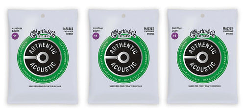 Martin MA535S Marquis Silked Phosphor Bronze Acoustic Guitar Strings Custom Light 11-52 (3 Pack)