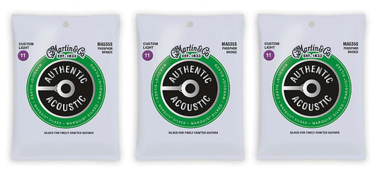 Martin MA535S Marquis Silked Phosphor Bronze Acoustic Guitar Strings Custom Light 11-52 (3 Pack)