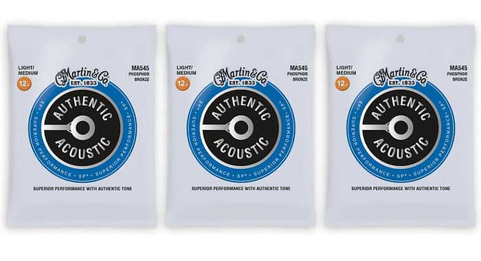 Martin MA545 Authentic Acoustic SP Strings - Phosphor Bronze Light/Medium (3-Pack)