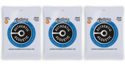Martin MA545 Authentic Acoustic SP Strings - Phosphor Bronze Light/Medium (3-Pack)
