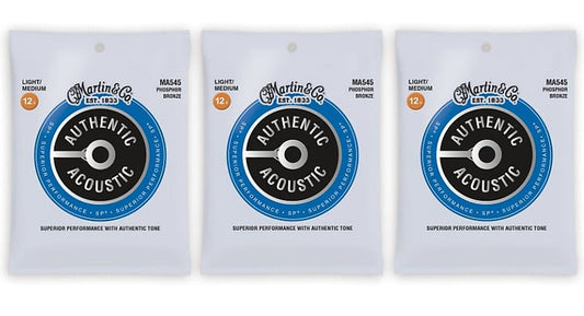 Martin MA545 Authentic Acoustic SP Strings - Phosphor Bronze Light/Medium (3-Pack)