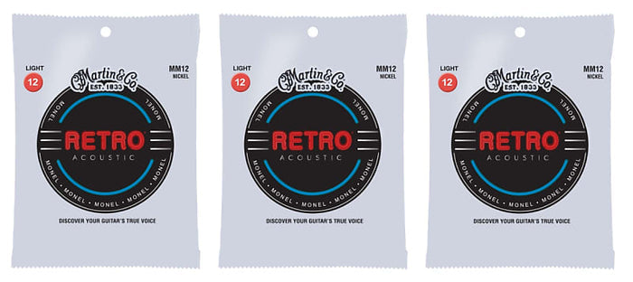 Martin MM12 Retro Monel Acoustic Guitar Strings, Light, (12-54) (3 Pack)