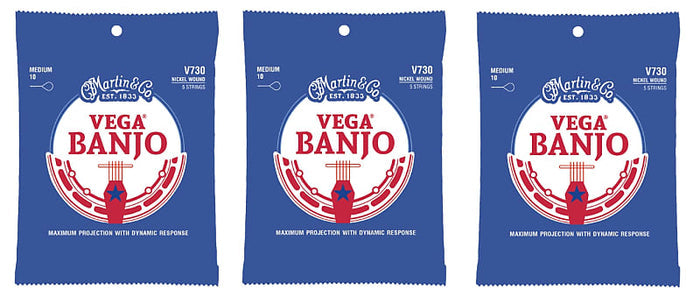 Martin V730 Vega Banjo Strings, Medium (10-25) (3-Pack)