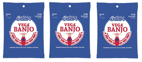 Martin V730 Vega Banjo Strings, Medium (10-25) (3-Pack)