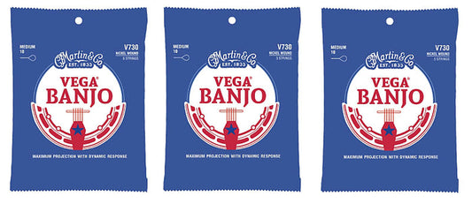 Martin V730 Vega Banjo Strings, Medium (10-25) (3-Pack)