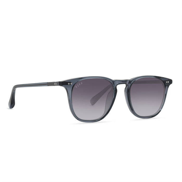 diff eyewear maxwell square sunglasses with a blue night sky frame and grey gradient polarized lens angled view