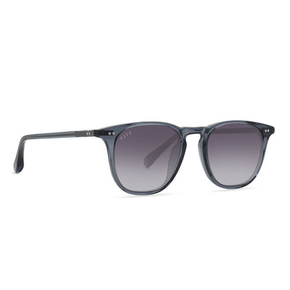 diff eyewear maxwell square sunglasses with a blue night sky frame and grey gradient polarized lens angled view