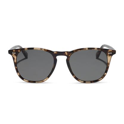 diff eyewear maxwell xl square sunglasses with a espresso tortoise frame and grey polarized lenses front view