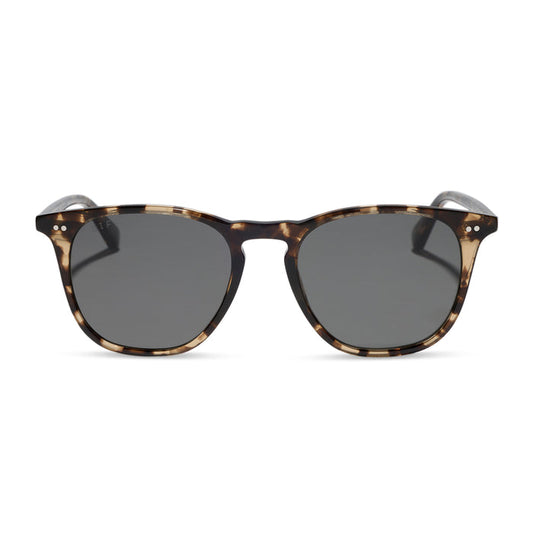 diff eyewear maxwell xl square sunglasses with a espresso tortoise frame and grey polarized lenses front view