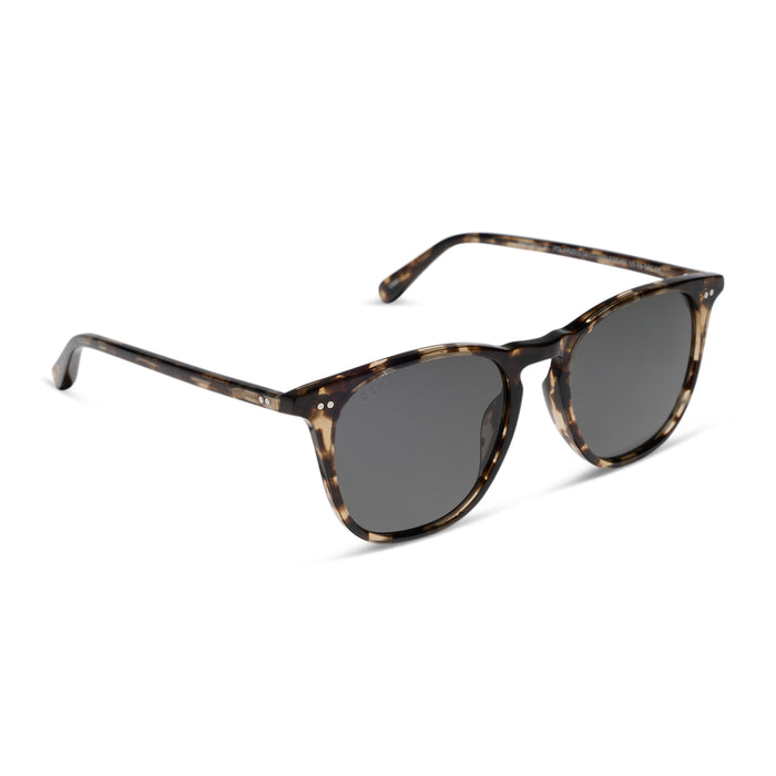 diff eyewear maxwell xl square sunglasses with a espresso tortoise frame and grey polarized lenses angled view