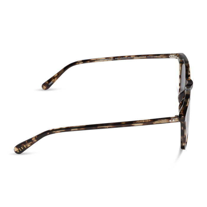 diff eyewear maxwell xl square sunglasses with a espresso tortoise frame and grey polarized lenses side view