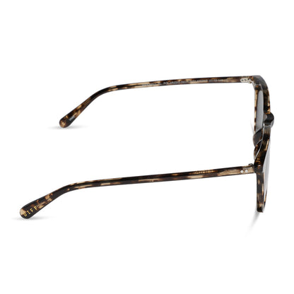diff eyewear maxwell xl square sunglasses with a espresso tortoise frame and grey polarized lenses side view