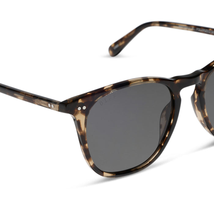 diff eyewear maxwell xl square sunglasses with a espresso tortoise frame and grey polarized lenses detailed view