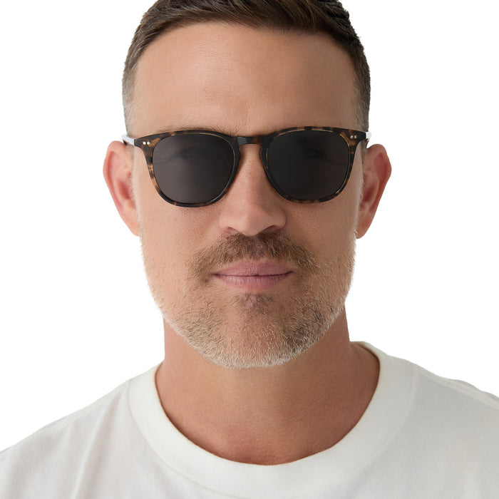 on model - male wearing diff eyewear maxwell xl square sunglasses with a espresso tortoise frame and grey polarized lenses front view