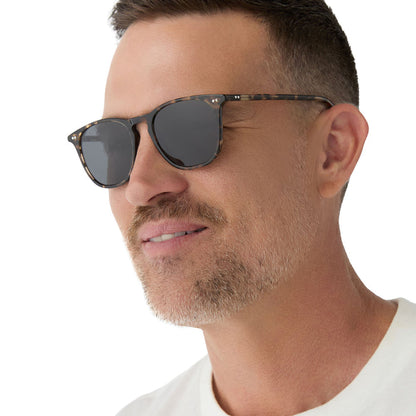 on model - male wearing diff eyewear maxwell xl square sunglasses with a espresso tortoise frame and grey polarized lenses angled view